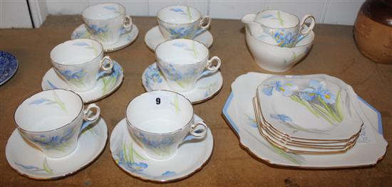 Shelley Blue Iris patterned 6 place setting tea set